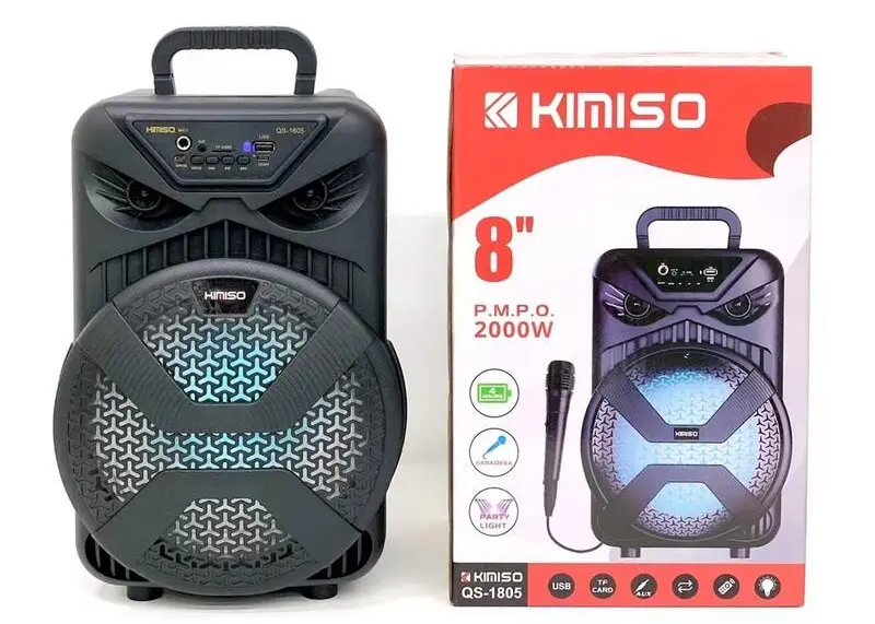 Колонка Kimiso QS-1805 8" портативна потужна, з дротовим мікрофоном, вулична
