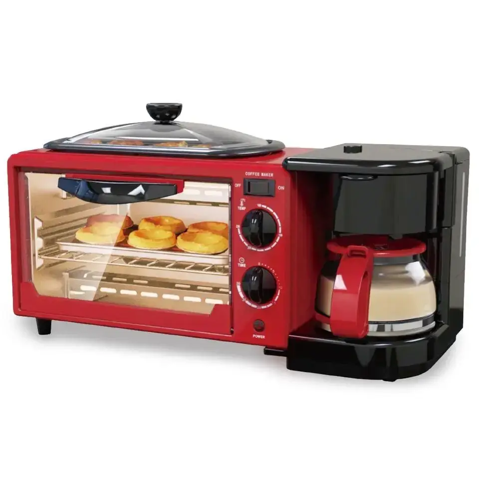 Breakfast maker 3-in-1 Rainberg RB-2286B (oven, coffee maker, grill plate), red