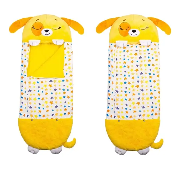 Kids Sleeping Bag with Zipper 3-in-1 (Bag + Pillow + Toy), Puppy, Yellow, 130 cm, Size S