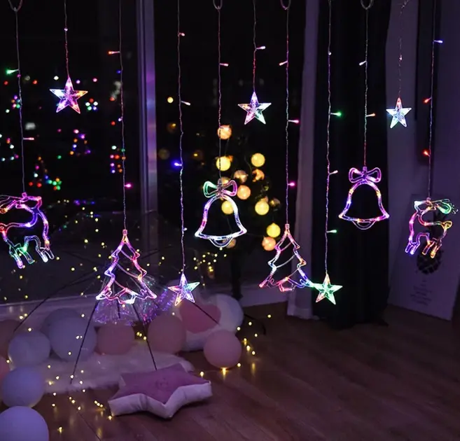 Curtain string lights Multi, bell shapes, 12 pcs, RGB
