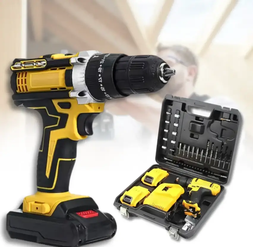 Cordless screwdriver yellow, 2 batteries (24V/5A)