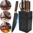 Photo 1 — Kitchen Knife Set on stand, 7 pieces, brown