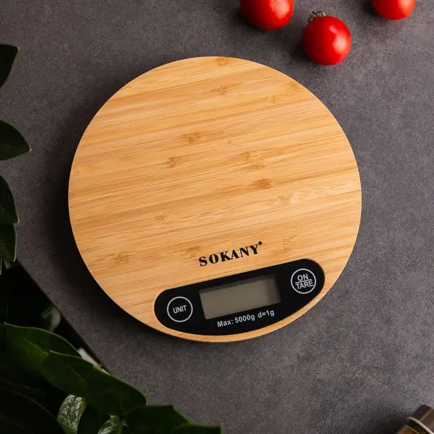 Весы кухонные электронные Sokany SK-19024 до 5 кг, круглые, без чаши, на батарейках
