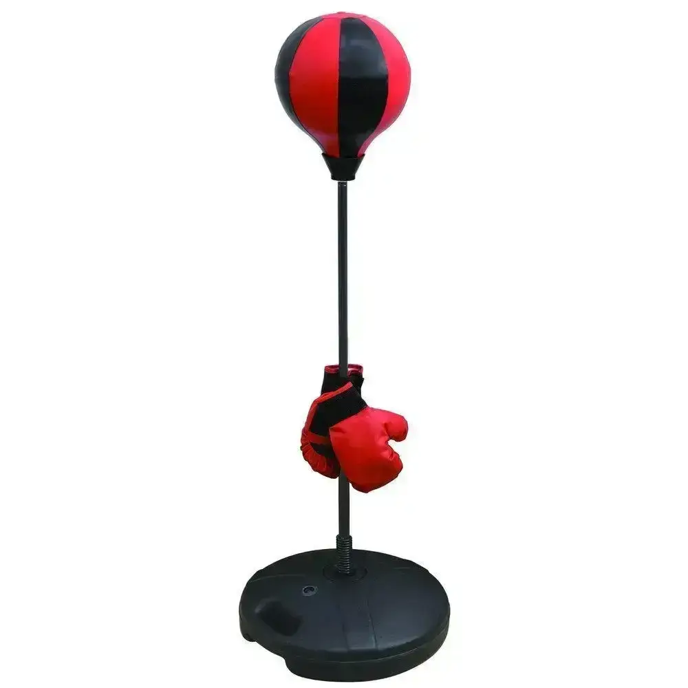 Kids boxing set: punching bag on stand 80-110cm, gloves, pump