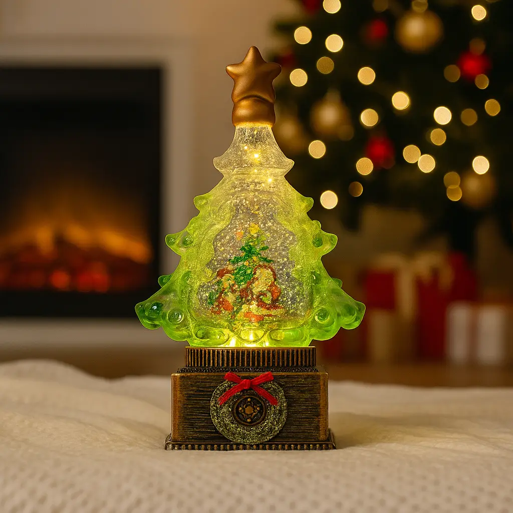 Christmas Tree snow globe night light with LED and snow effect, XHF-8003
