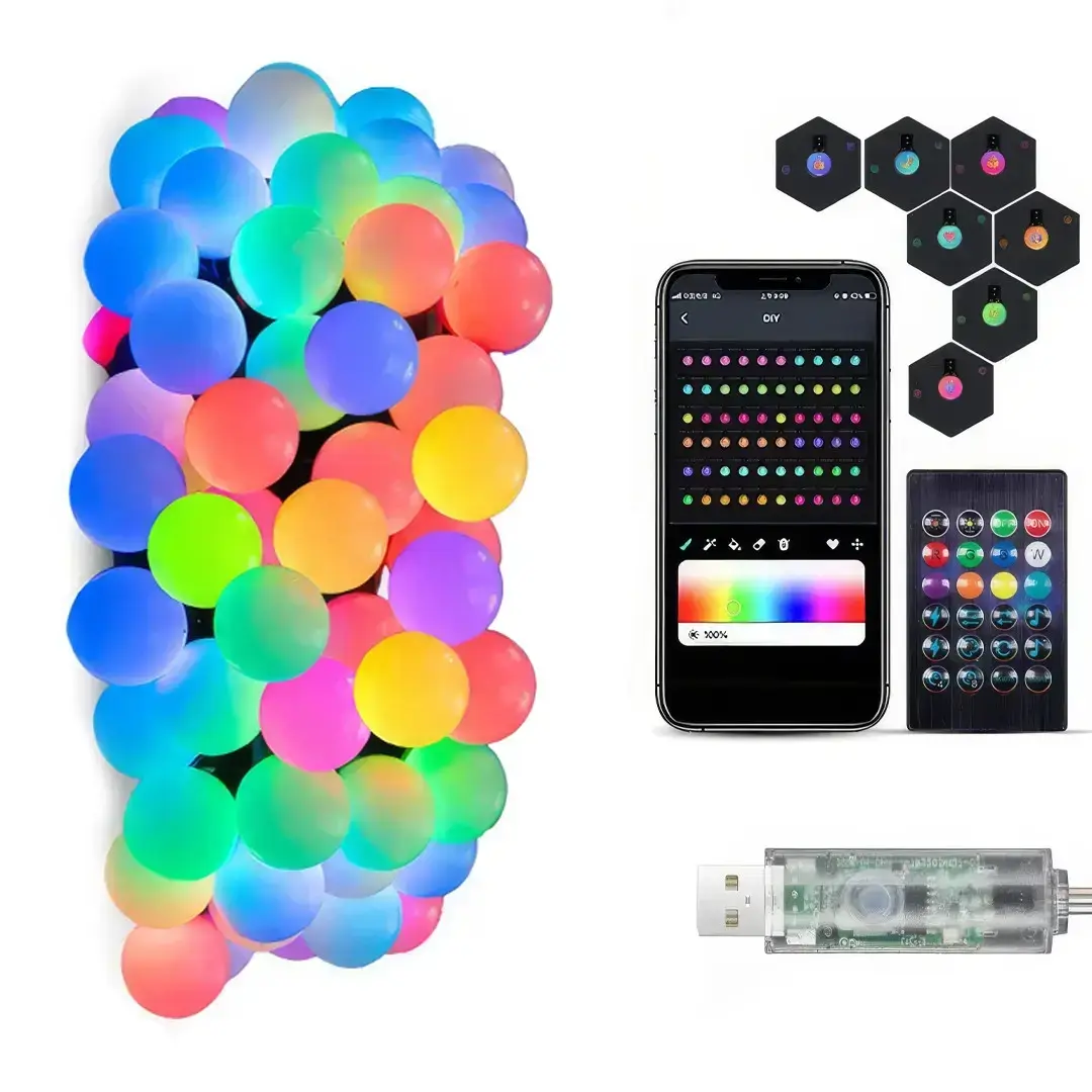 Smart string lights Frosted Ball SFK-03, Bluetooth, USB, remote + app control, 10 m