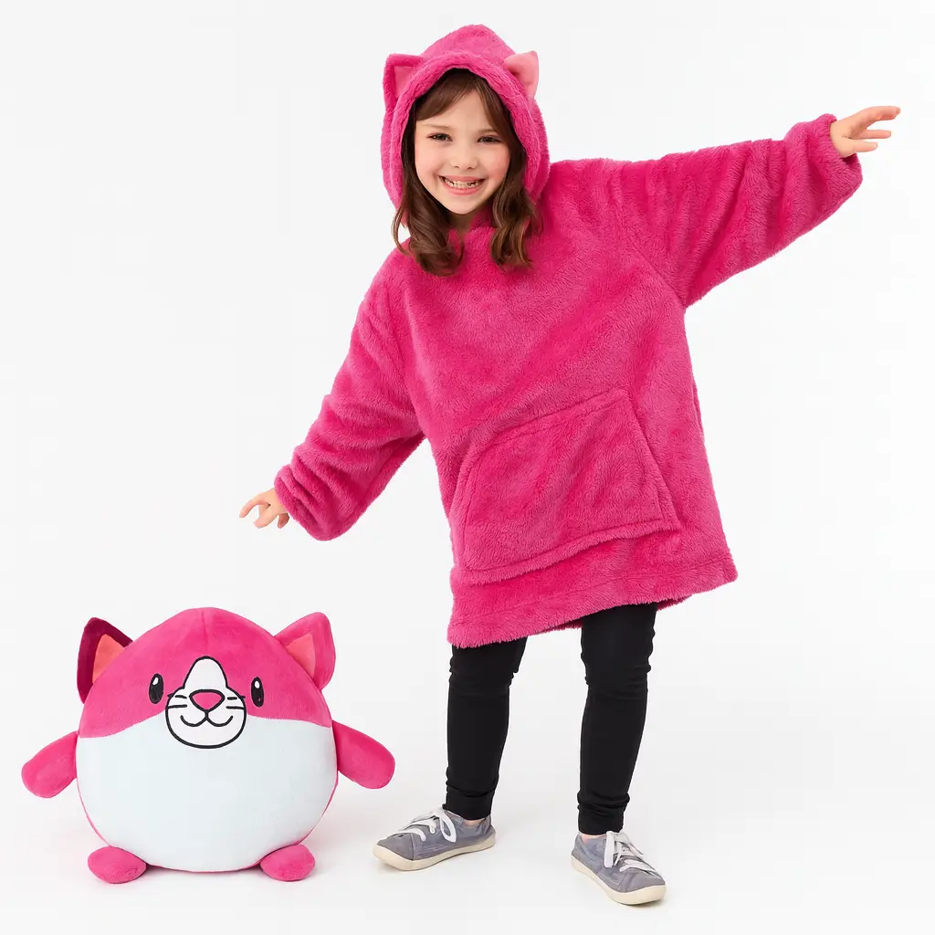 Kids' fleece blanket-hoodie Huggle Hoodie "Sweet Dream", pink, with hood and sleeves