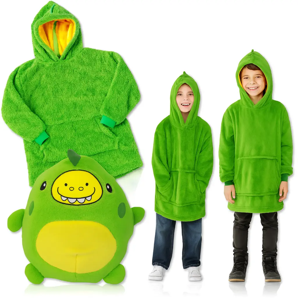 Kids blanket hoodie Huggle Hoodie 'Forest Adventure', green, 3-in-1