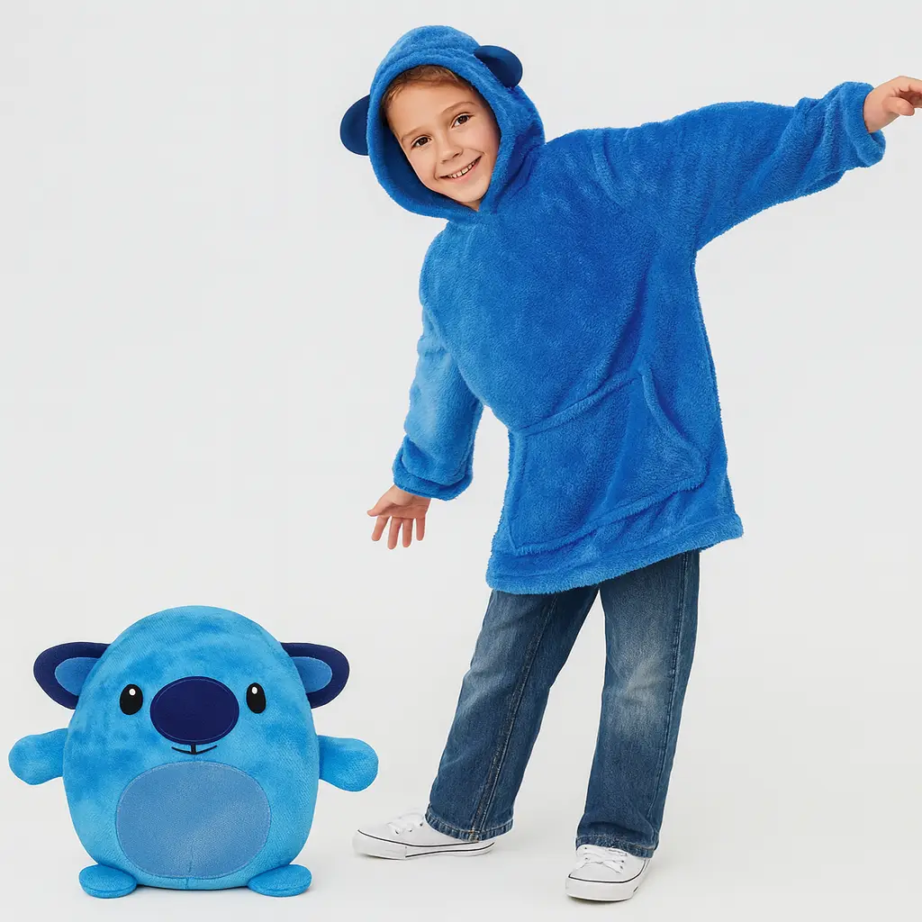 Kids hoodie blanket Huggle Hoodie 'Sea Breeze', blue, fleece, with sleeves and hood