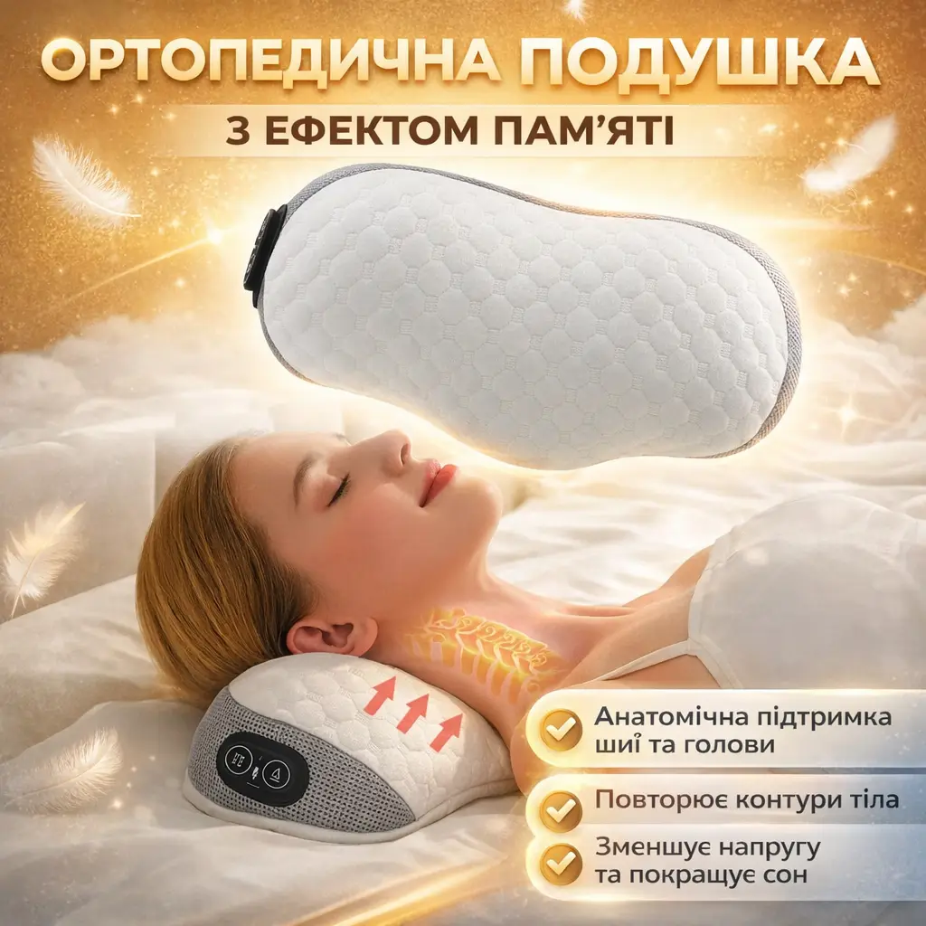 Подушка ортопедична для сну 35×19 см, memory foam, анатомічна підтримка шиї та голови