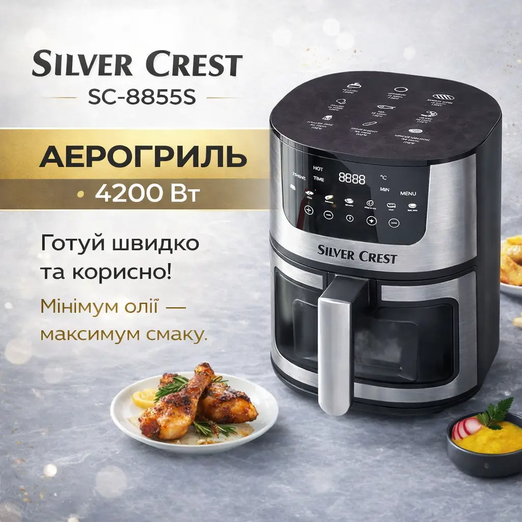 Air Fryer Silver Crest SC-8855S 8L 4200W, Touch Control, Oil-Free