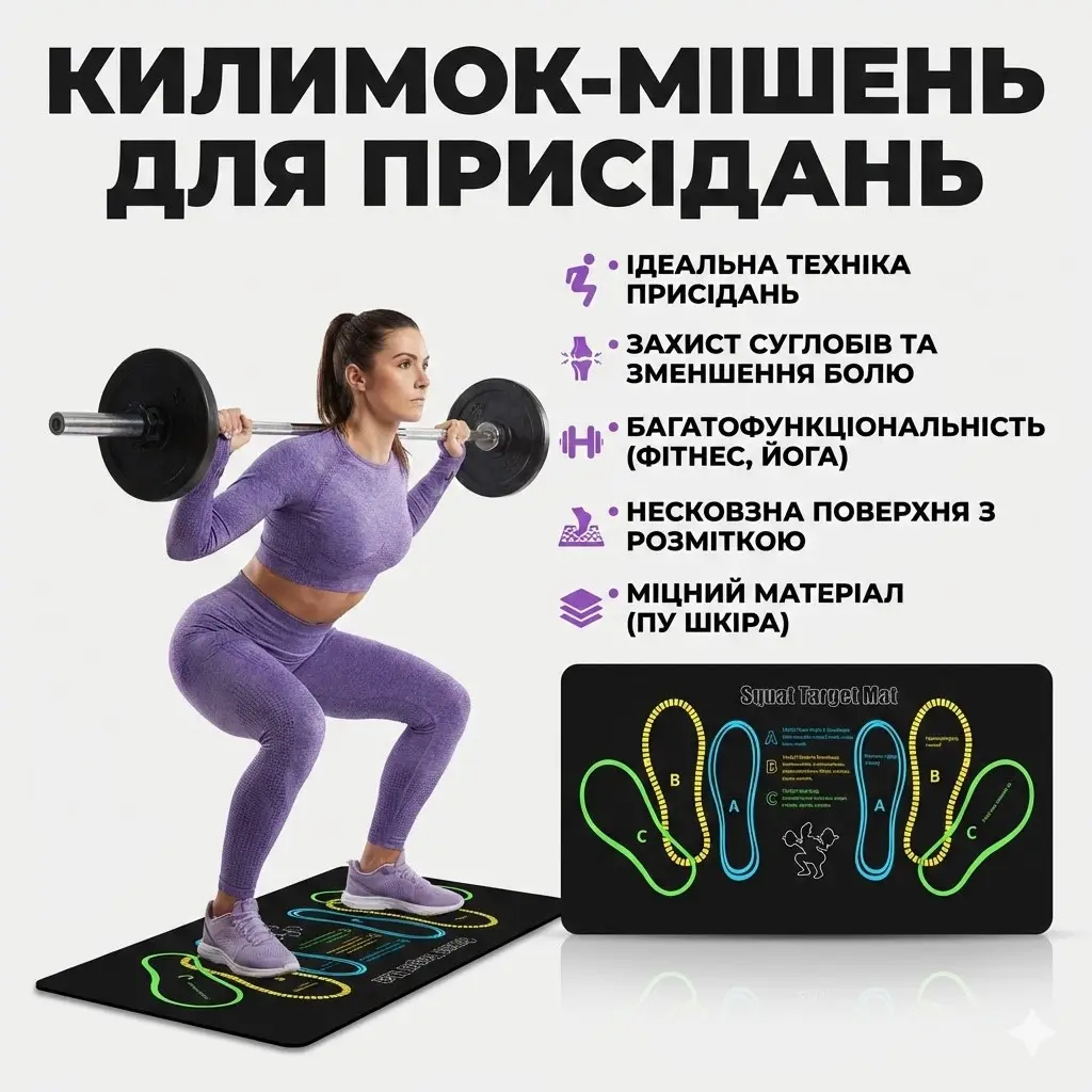 Squat mat, faux leather, cushioned universal fitness mat