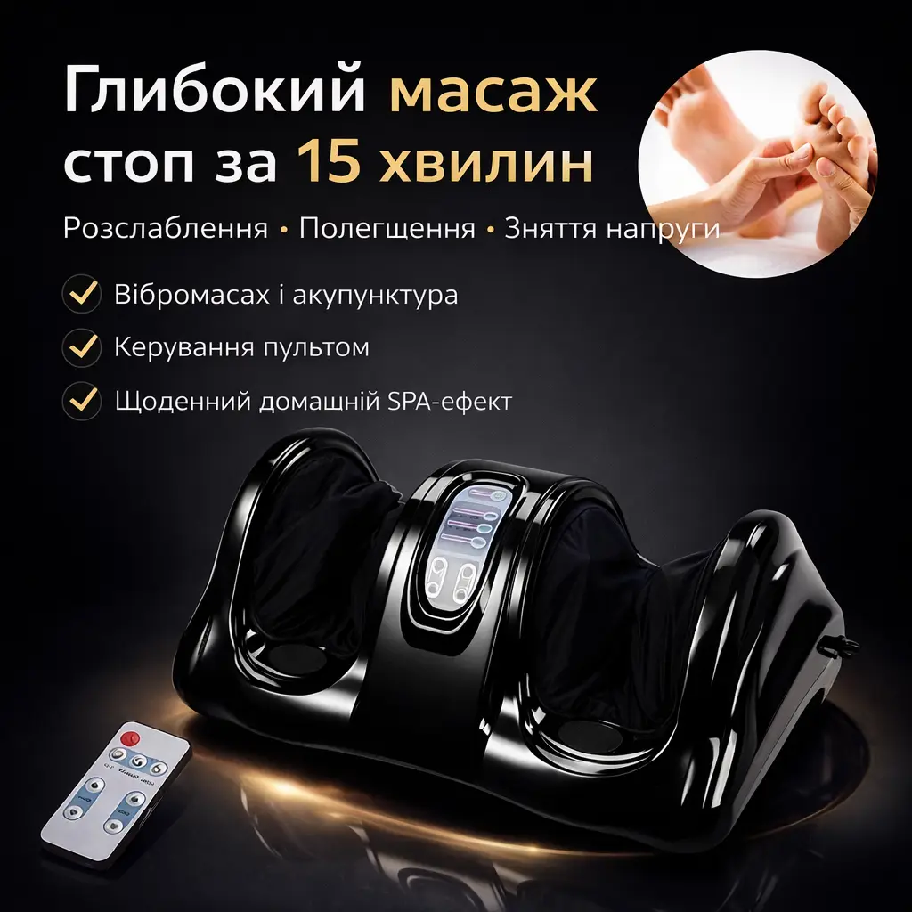 Масажер для ступень ніг електричний Foot Massager Bliss, з вібромасажем, акупунктурою та дистанційним керуванням