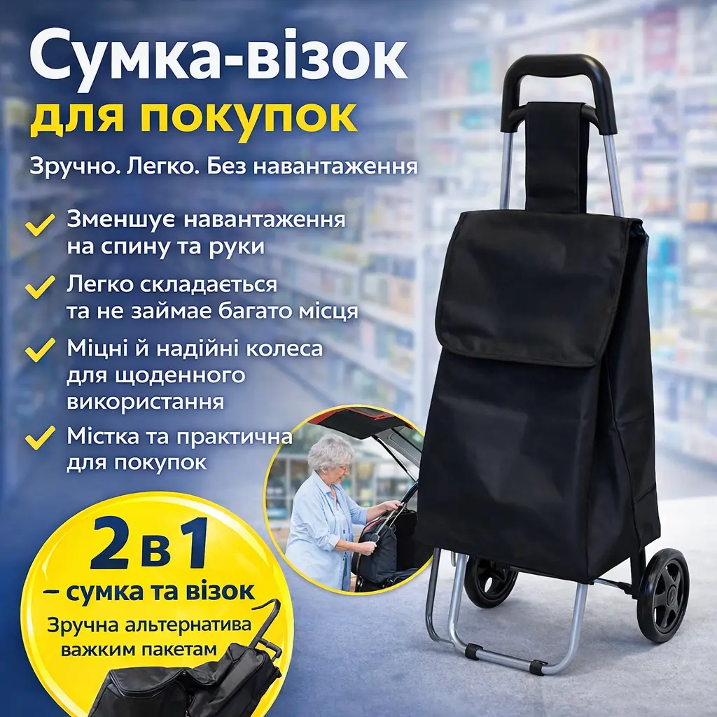 Сумка-візок для покупок Casa si Amigo складна, чорна