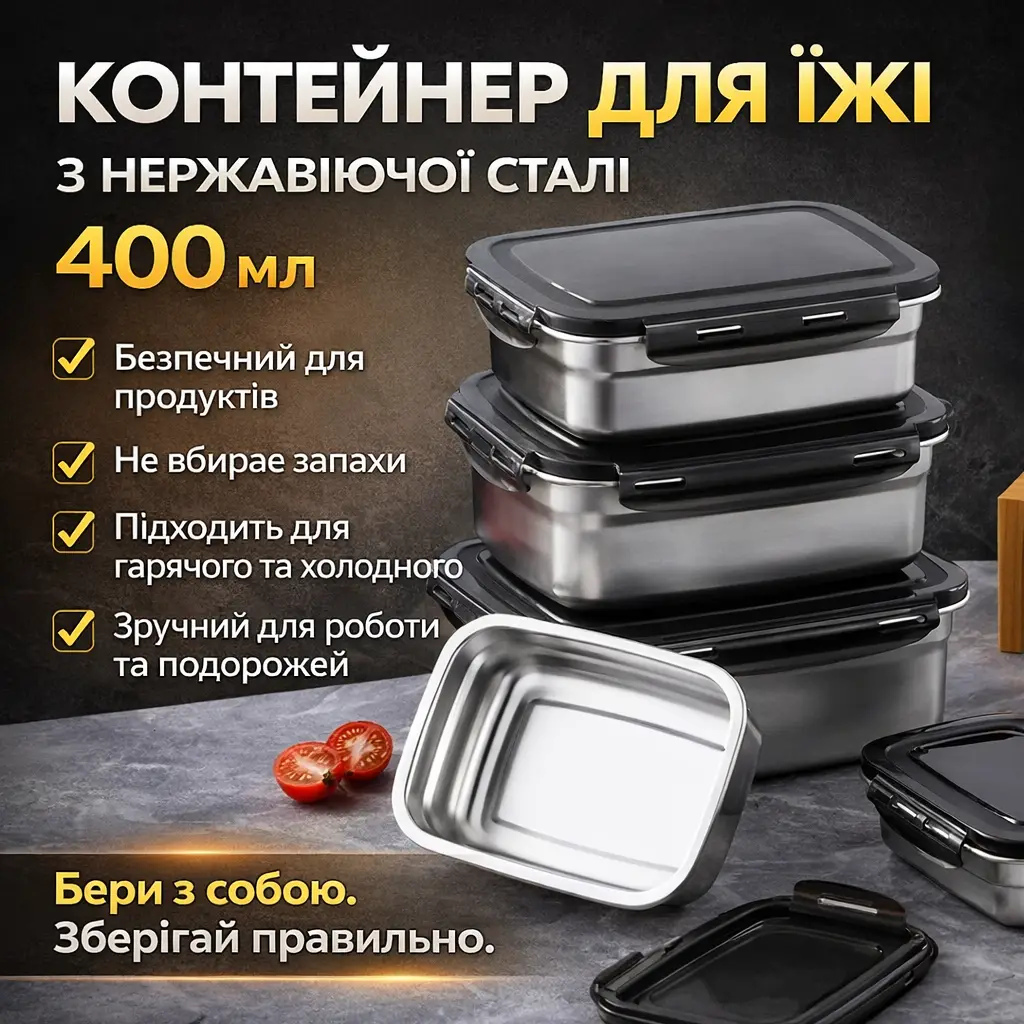 Термоланчбокс для еды из нержавеющей стали 400 мл 20687-11, герметичный