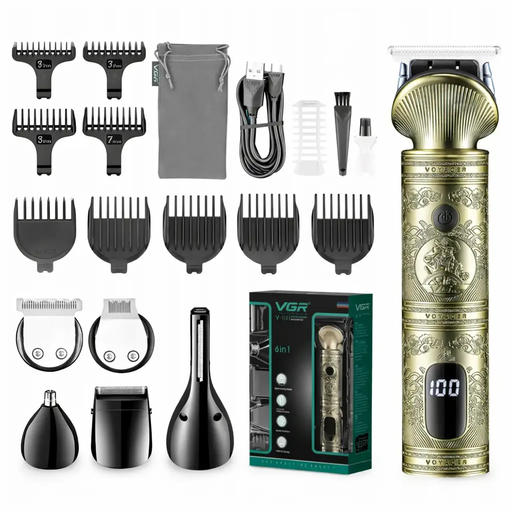 Машинка для стрижки VGR V-106, акумуляторна, 6в1, з USB, для волосся та бороди, чоловічий тример