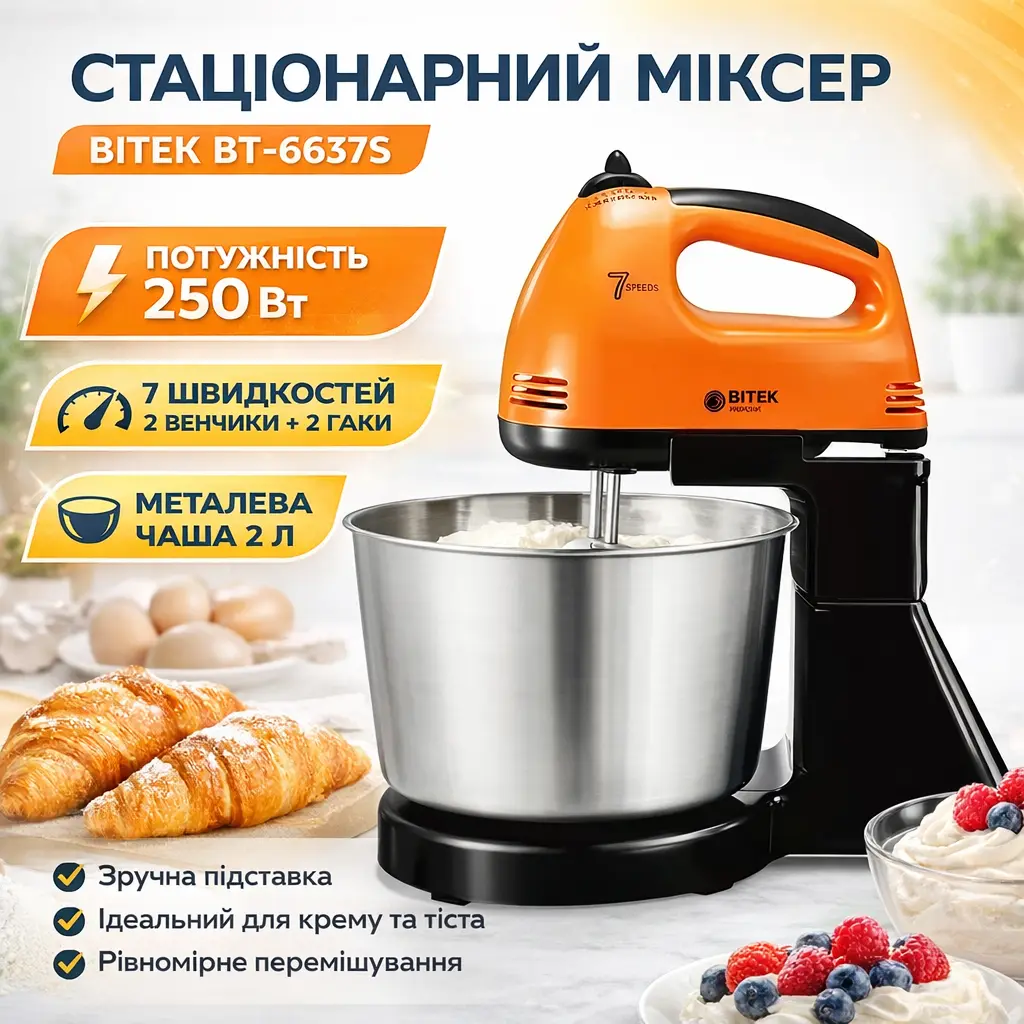 Stand mixer BITEK BT-6637B, 250W, with metal bowl