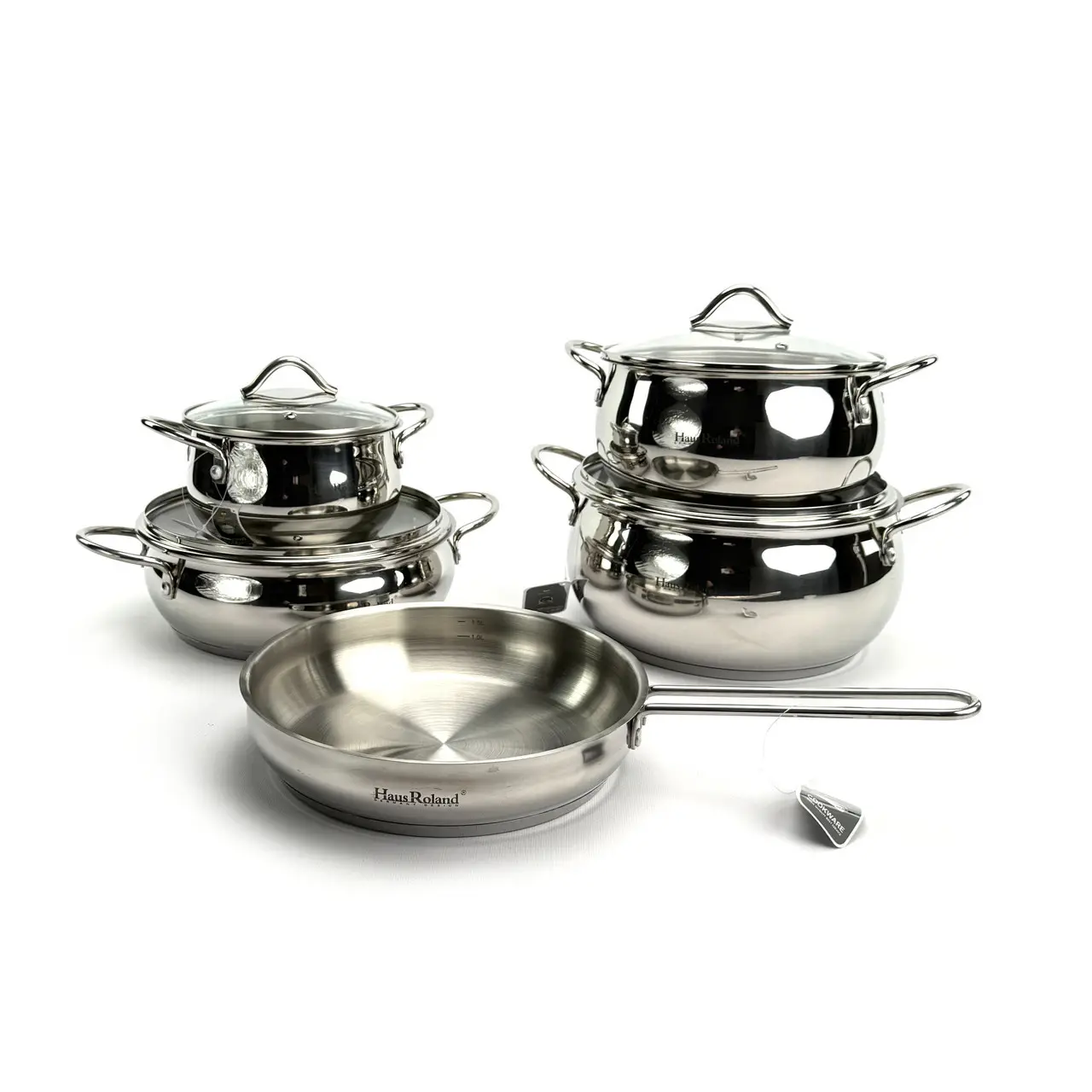 Cookware Set Haus Roland HR160-1, 9 pcs, stainless steel 1.8/3.1/3.6/5.4/2.3 L, silver