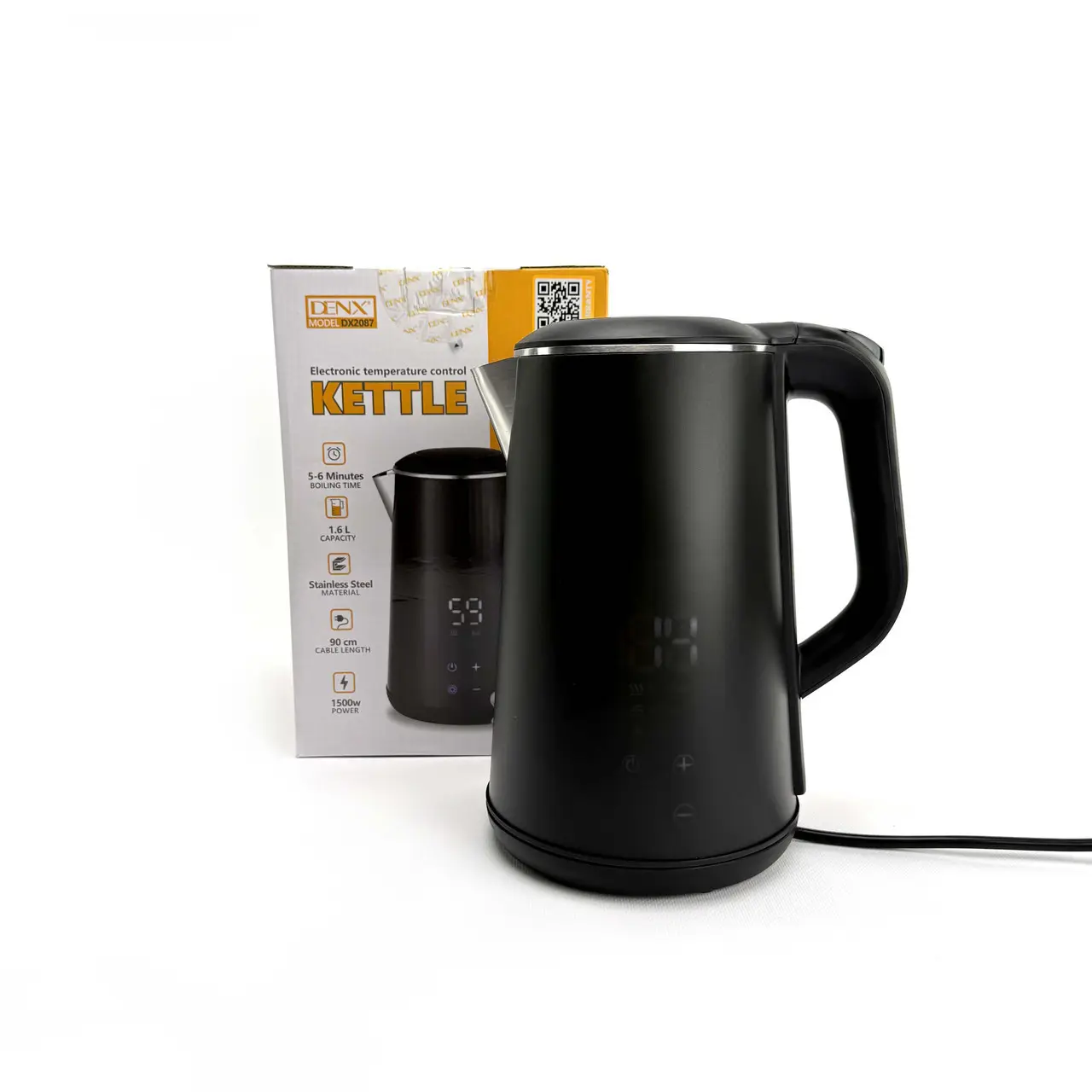 Electric Kettle DENX DX2087, 1.6 L, 1500W, temperature control, black