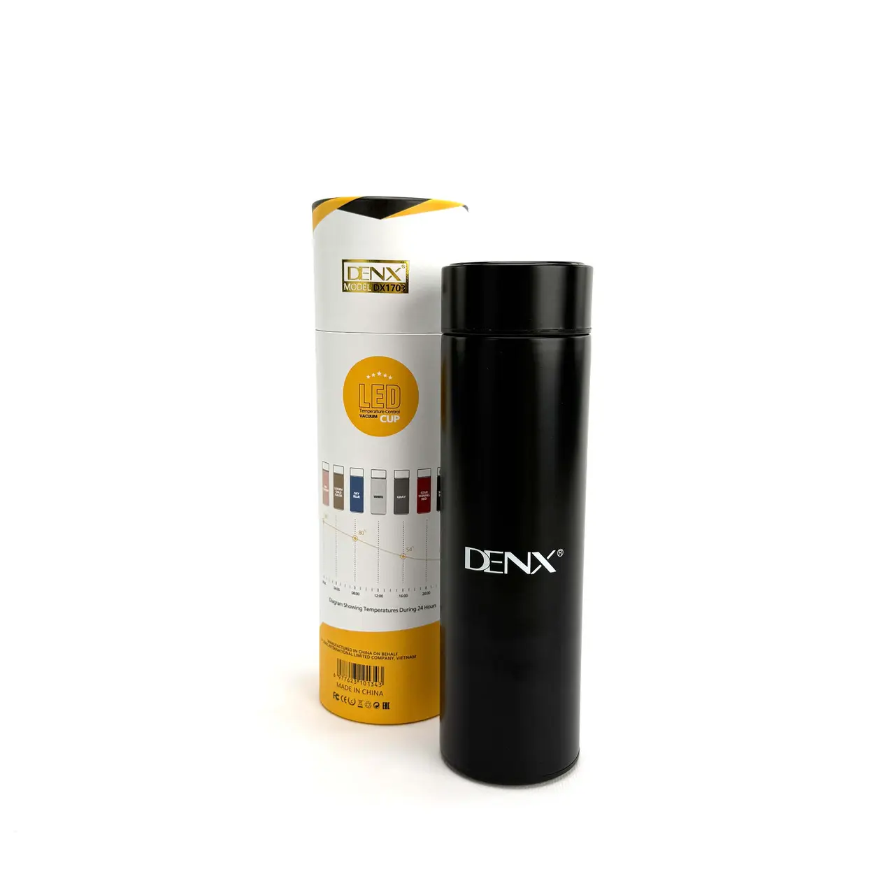 Thermos DENX DX1703, 500ml, with temperature indicator and tea strainer, black