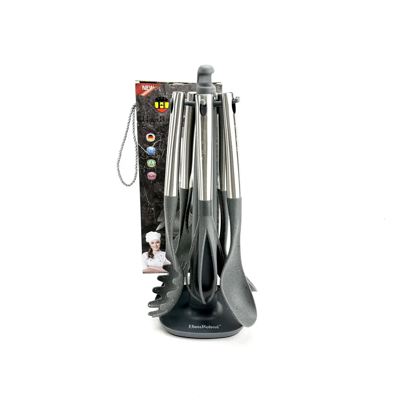 Kitchen Utensil Set Haus Roland HR912-1, 7 pcs on rotating stand, gray
