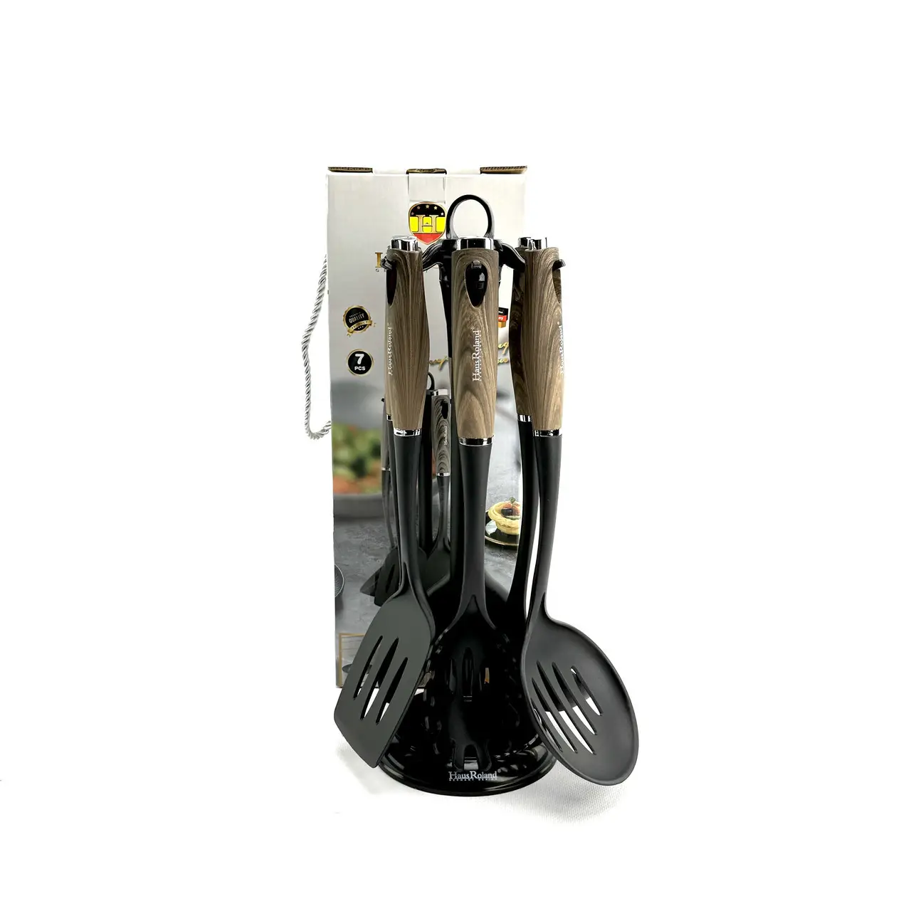 Kitchen Utensil Set Haus Roland HR926-1, 7 pieces, wood-look handles, black