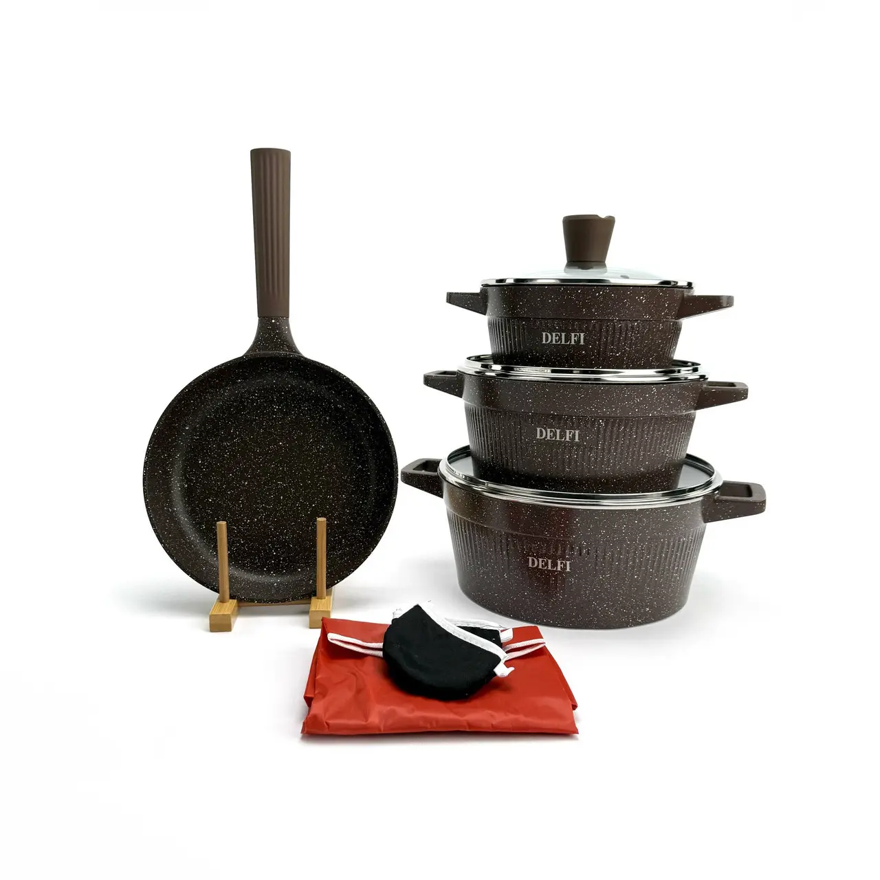 Cookware set Delfi YD-10, 10 pieces, cast aluminum, brown