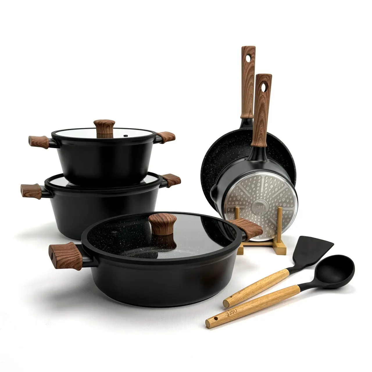 Cookware set OSFE Musk Series OE-MSK015, 15 pieces, aluminum, black