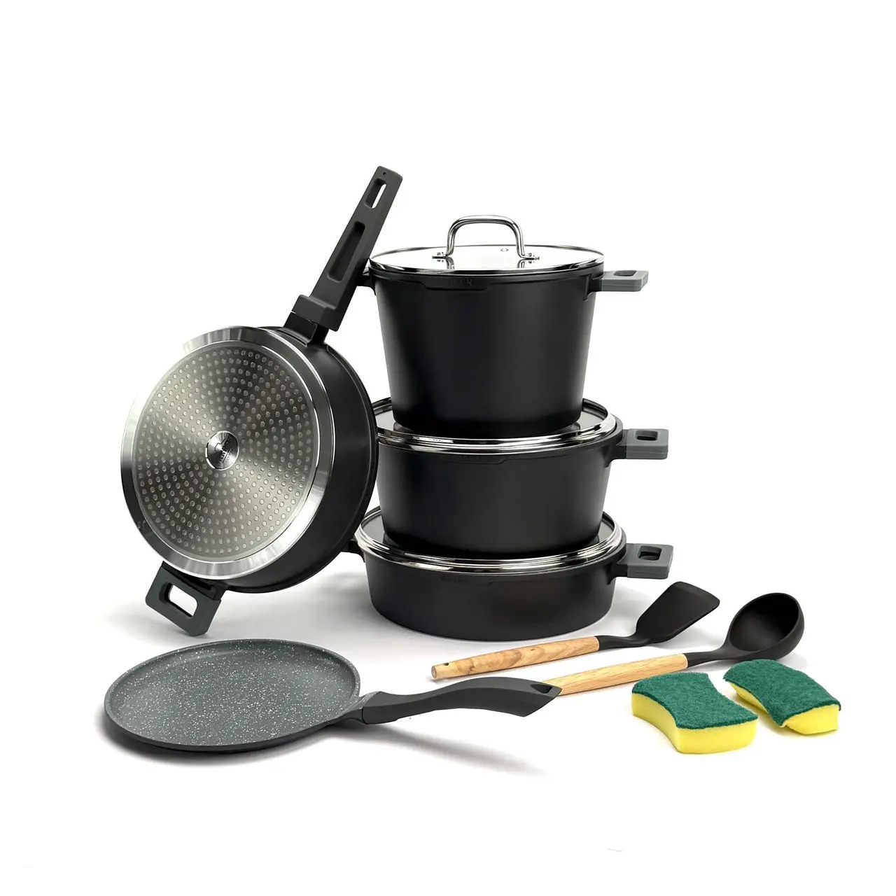 Cookware Set UAKEEN VK-6, 12 pcs, die-cast aluminum, black