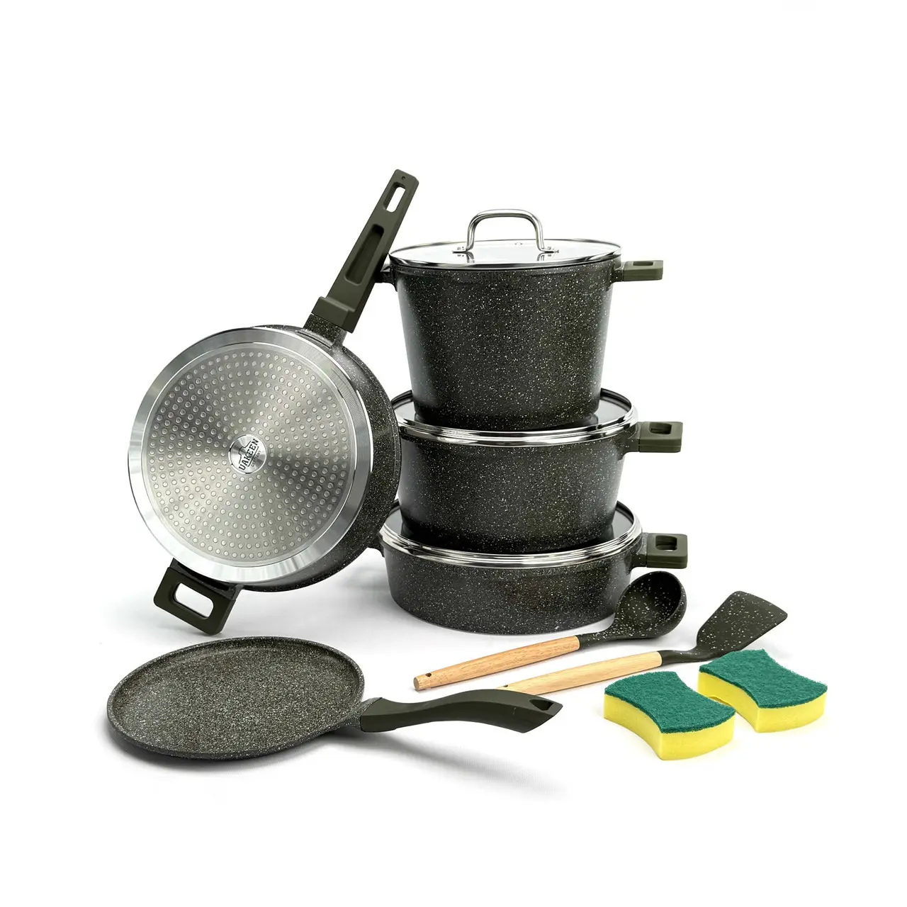 Cookware Set UAKEEN VK-6, 12 pcs, die-cast aluminum, green