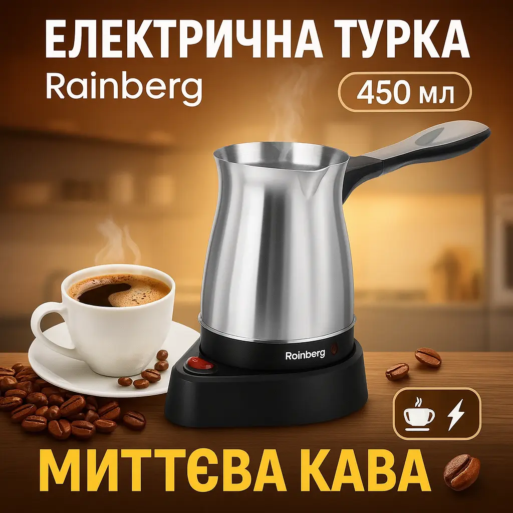 РАСПРОДАЖА! Турка электрическая Rainberg RB-612 (нет ручки 3264)