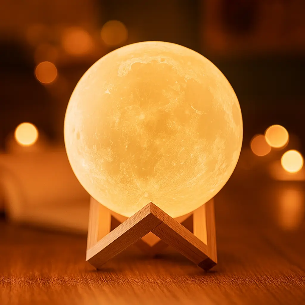 Уцінка! Світильник-нічник 3D Місяць Moon Lamp на деревʼяній підставці, 15 см (погана упаковка)