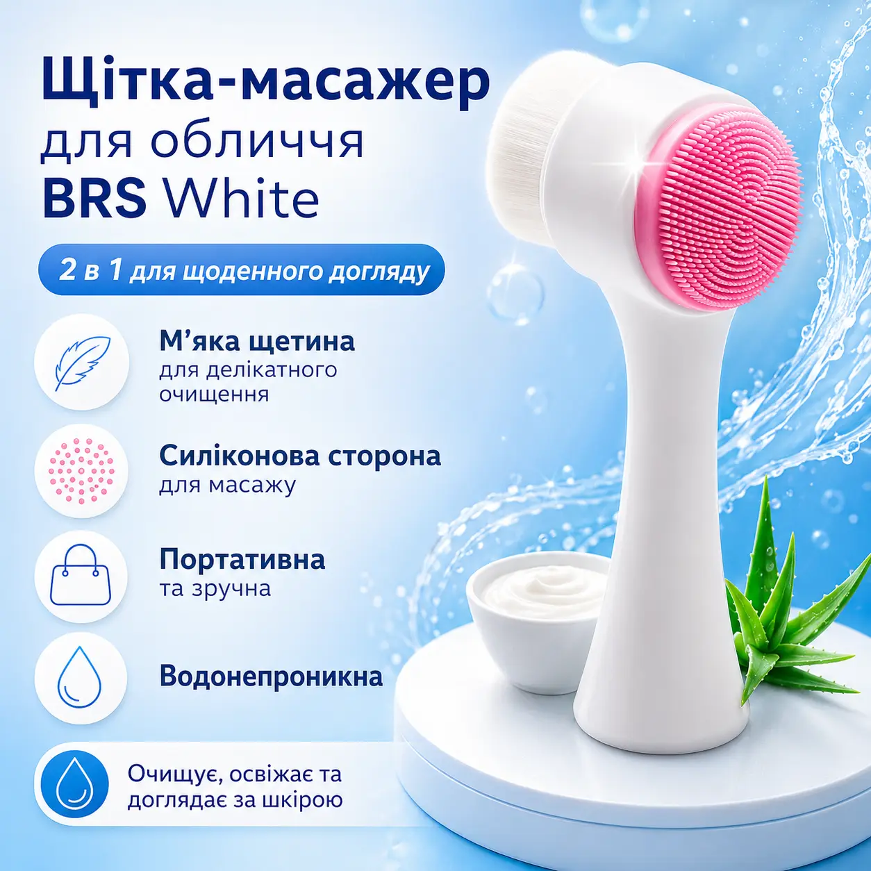 Щітка-масажер для чищення обличчя двостороння BRS White
