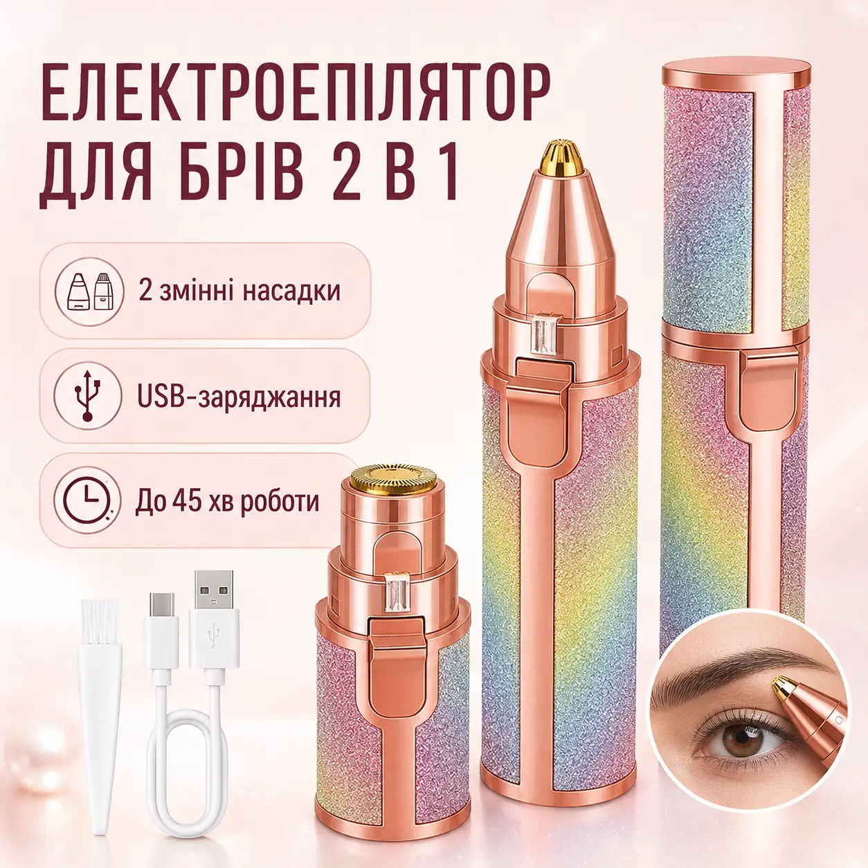 Women's Trimmer Epilator 2-in-1, XL-1606, USB, Pink / Electric Facial Trimmer / Women's Eyebrow Epilator