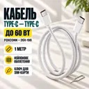 Фото 1 — Кабель Type-C-Type-C 60W тканевый 1м для быстрой зарядки iPhone 17 Pro Max + ключ для SIM-карты White 26X-198