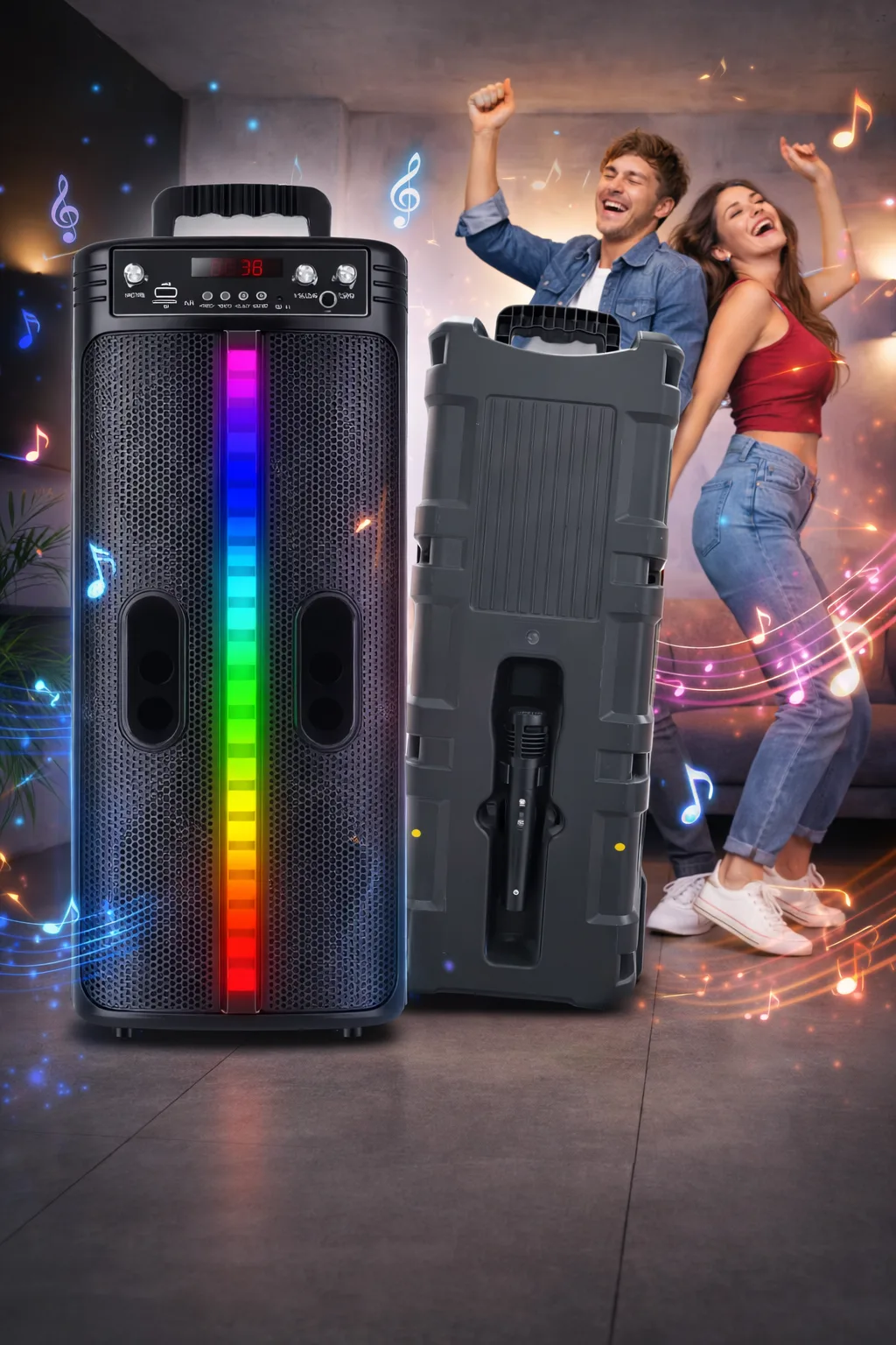 Портативная Bluetooth колонка-караоке TTD-2806, RGB-подсветка, микрофон, пульт ДУ