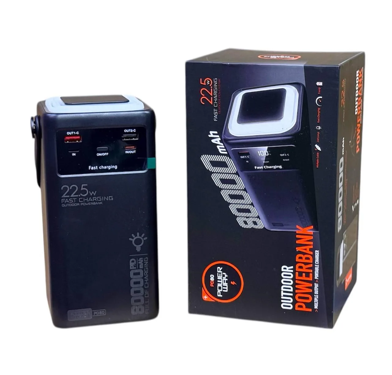 Павербанк PD-80 80000 мАг, 22,5W, з ліхтариком та кабелем
