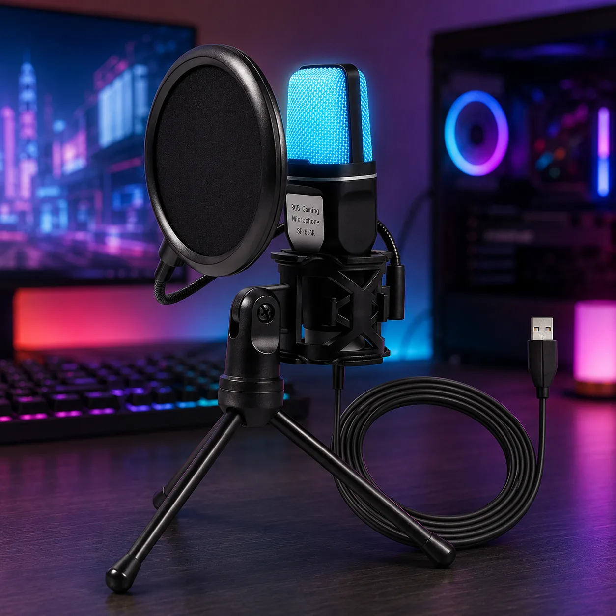 Мікрофон конденсаторний Yanmai SF666R USB з RGB-підсвічуванням