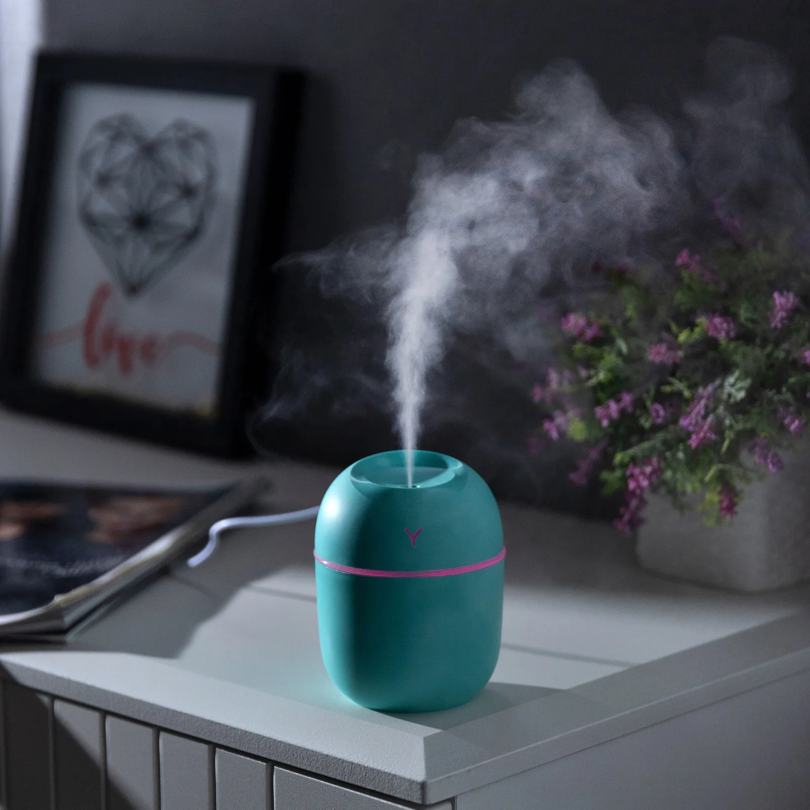 Зволожувач повітря ультразвуковий міні USB Humidifier з підсвічуванням, бірюзовий