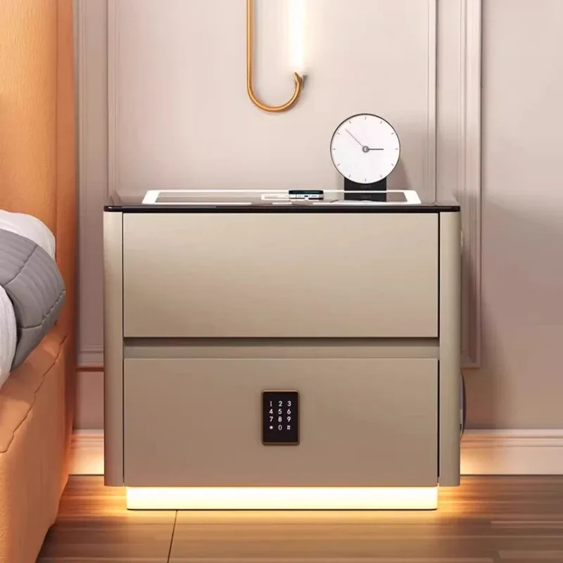 Тумба QYJXF02 из экокожи, LED-подсветка, USB, датчик движения, беспроводная зарядка, Bluetooth-аудио, белая