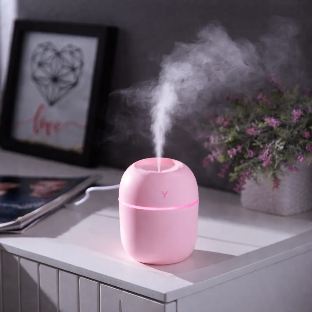 Увлажнитель воздуха мини ультразвуковой USB Humidifier, розовый, с подсветкой