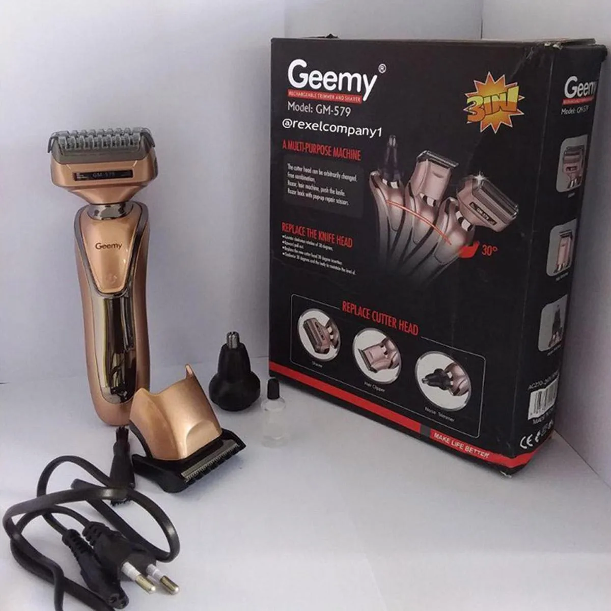 Бритва-тример 3в1 Geemy GM-579 акумуляторна, для бороди, носа і вух
