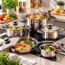 Фото 2 — Набір кухонного посуду Benson Elite BN-200 / Каструлі з нержавіючої сталі + кухонне приладдя 19 предметів