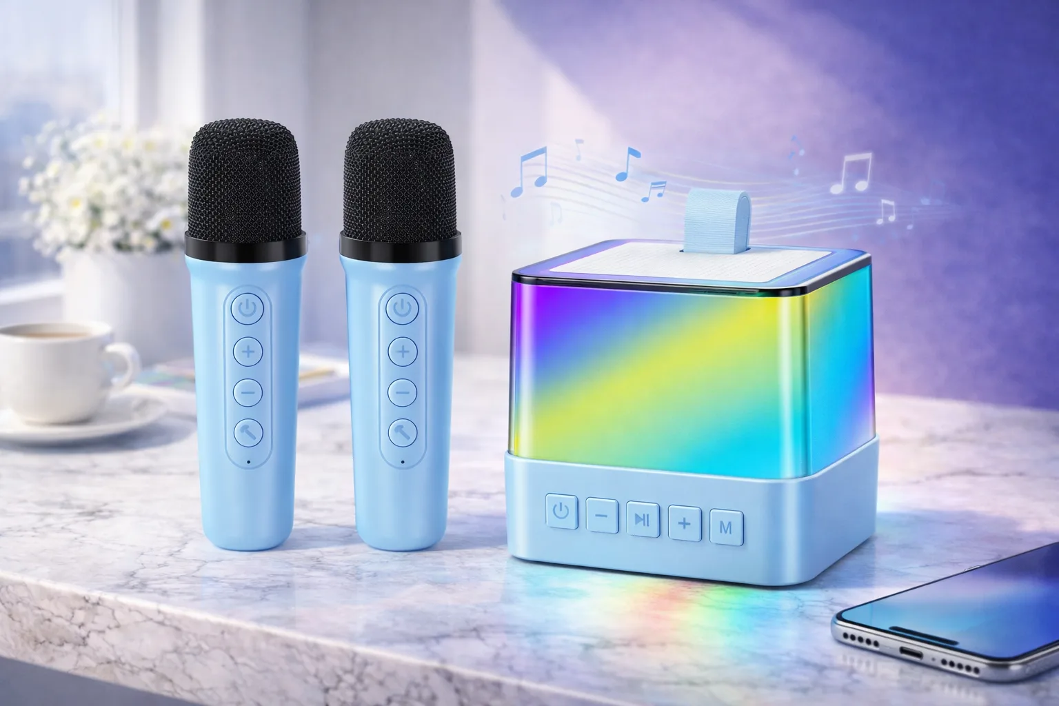 Колонка портативна Bluetooth K18 з LED підсвічуванням, 2 мікрофони, блакитна
