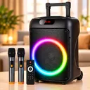 Фото 1 — Портативна Bluetooth-колонка Wireless Speaker TTD-1209 / Акустична система 12" з RGB-підсвічуванням 40 Вт + 2 бездротові мікрофони