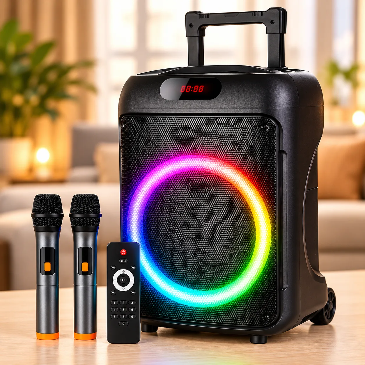 Портативна Bluetooth-колонка Wireless Speaker TTD-1209 / Акустична система 12" з RGB-підсвічуванням 40 Вт + 2 бездротові мікрофони