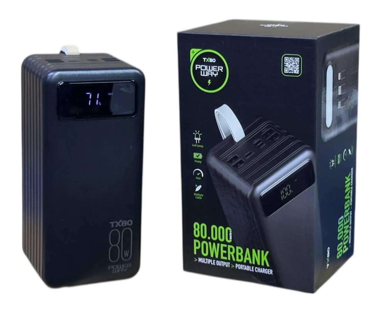Павербанк Power Way TX80 80000 мАг з 3 кабелями (реальна потужність)