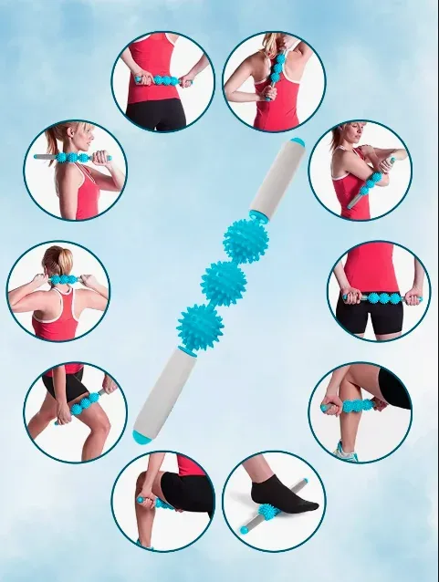 Ролик масажний для йоги та фітнесу, масажер для спини Massage Stick AND 5284 (кульки 3 шт)