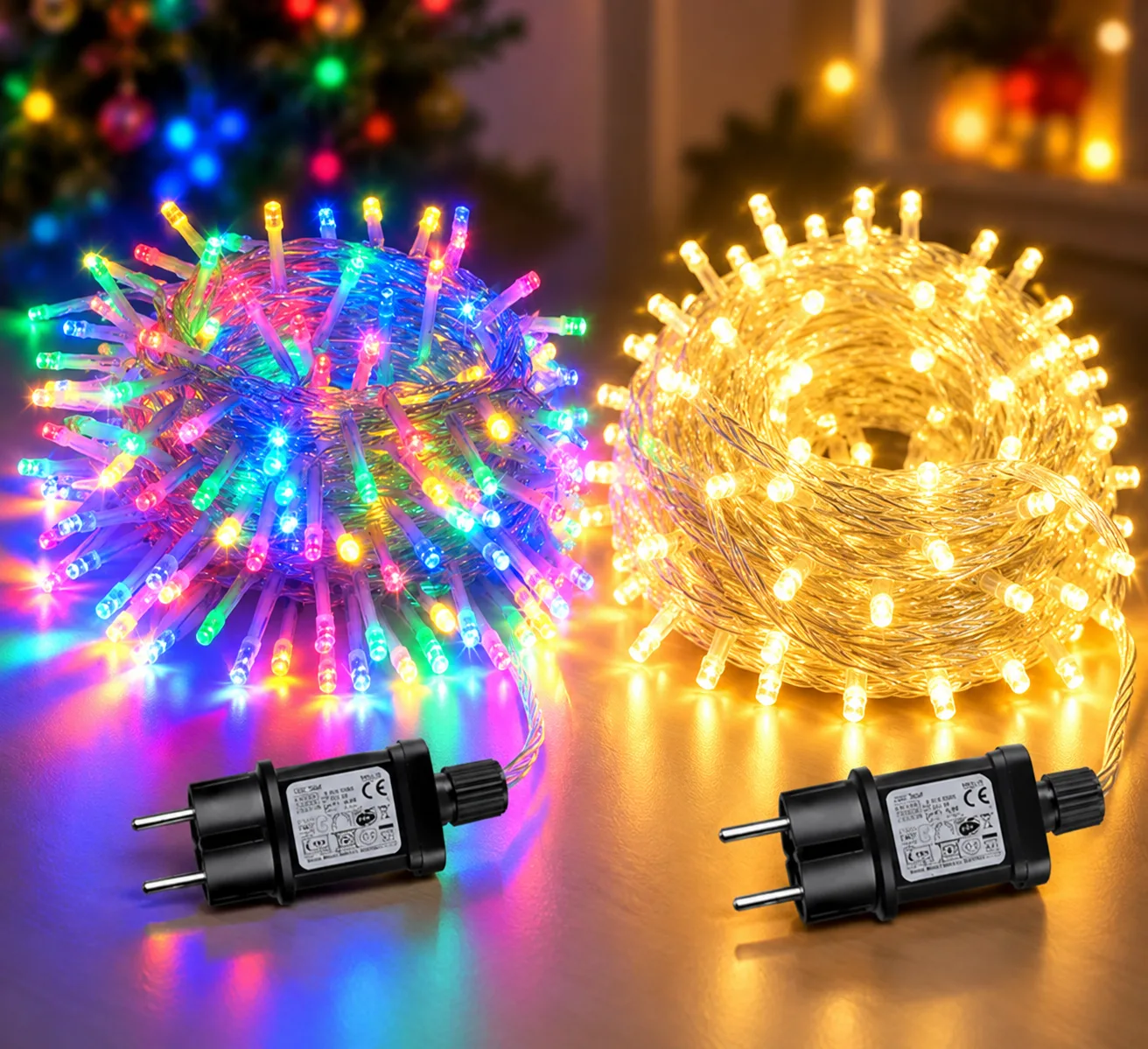 Гірлянда 100 LED різнокольорова на білому дроті 220V / Світлодіодна гірлянда-нитка