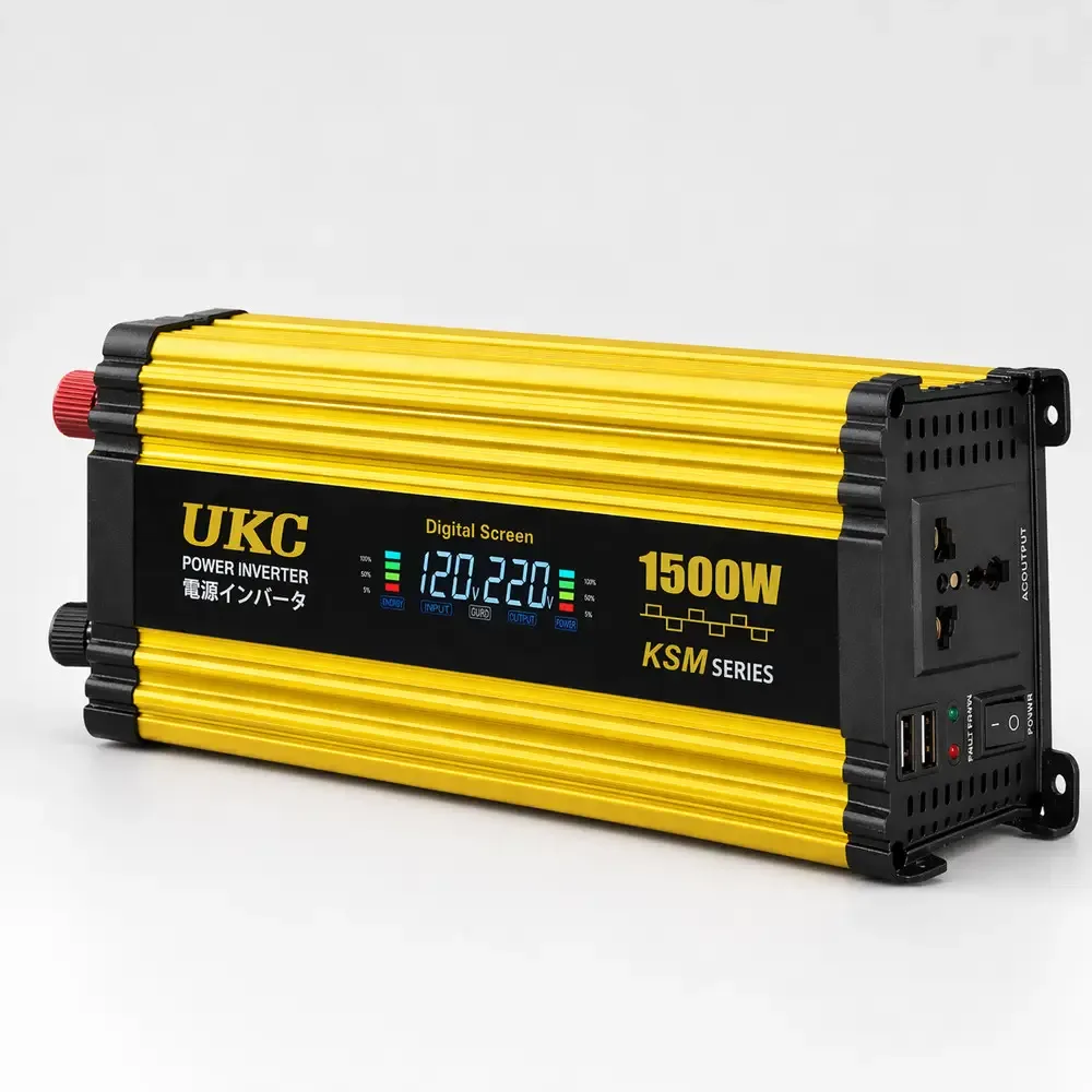 Автомобільний інвертор напруги 12-220V, 1500 Вт, 2xUSB, жовтий